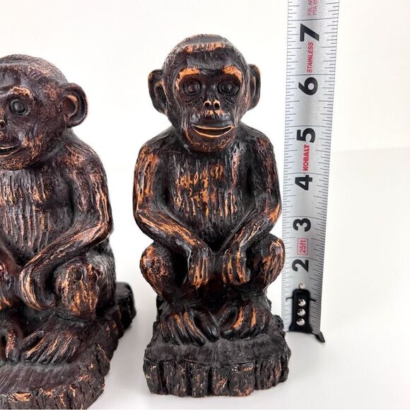 Monkey Bookends Heavy Resin Brushed Bronze Look 7" - Picture 8 of 10